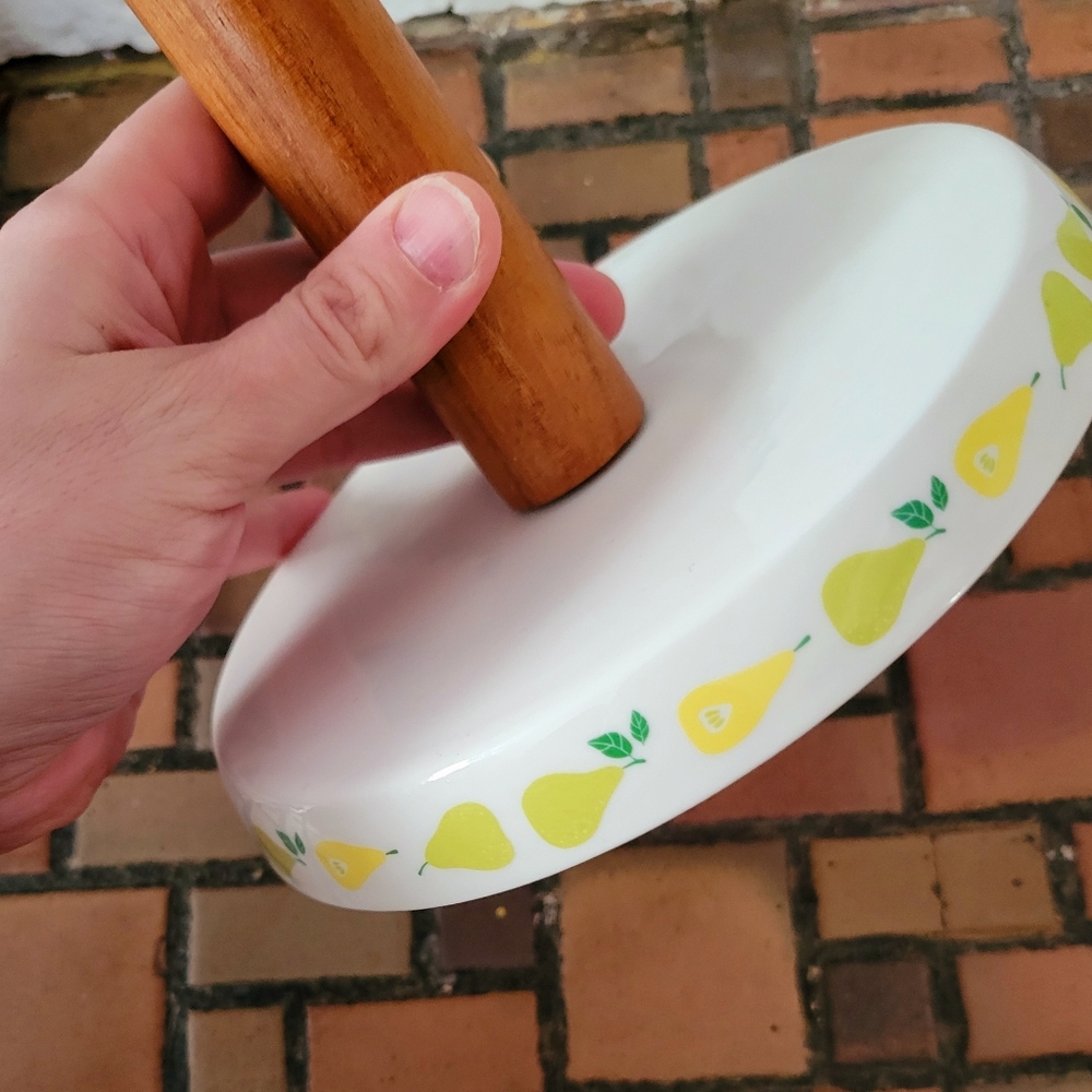 Vintage MCM paper towel dispenser with Yellow & Green Pear design